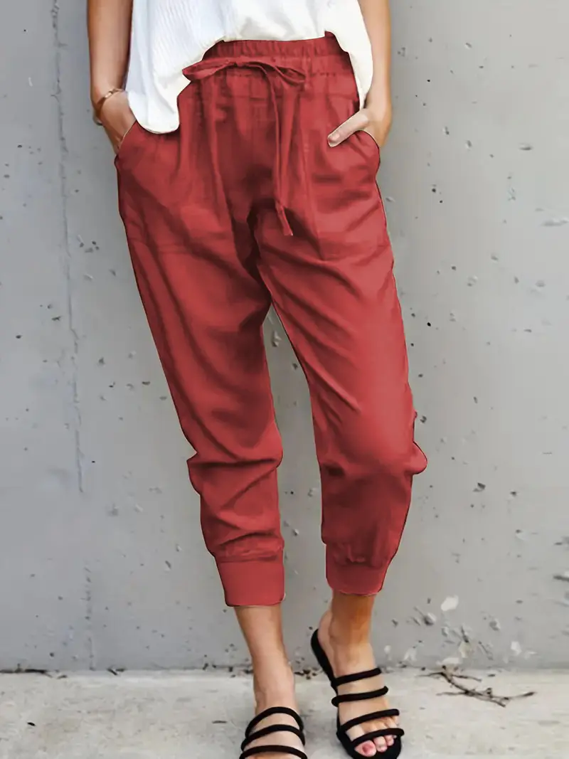 Orange Cropped Jogger Pants for Women