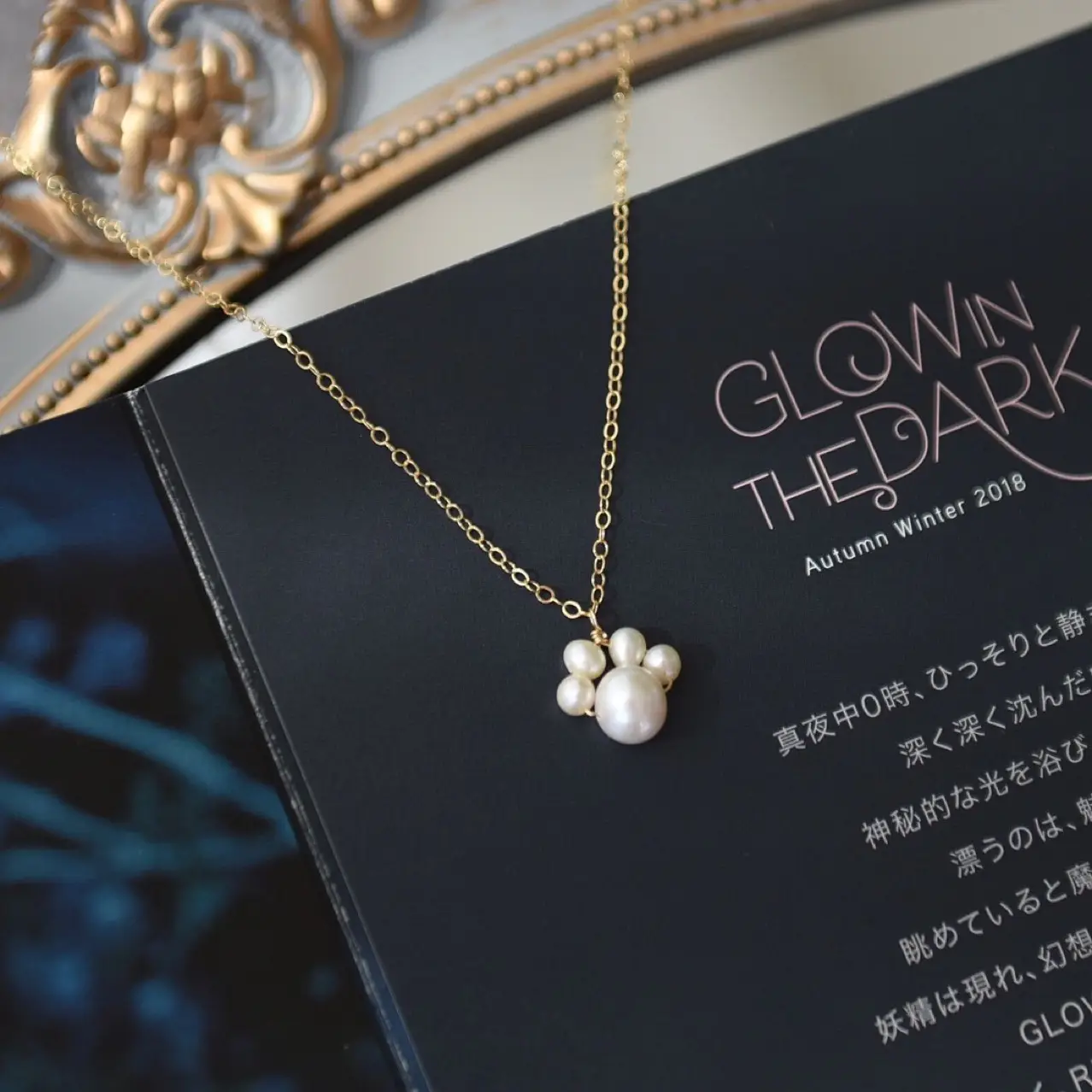 Natural Pearl Kitten Claw Necklace 14K Gold Collar — feature 6
