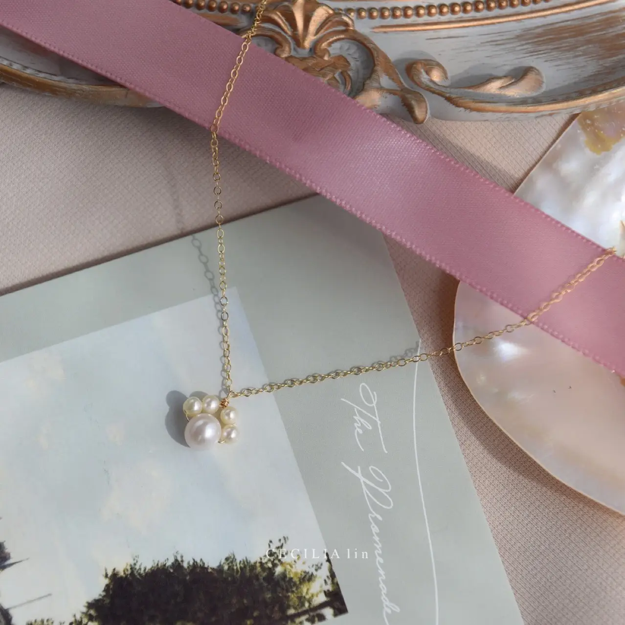 Natural Pearl Kitten Claw Necklace 14K Gold Collar — feature 7