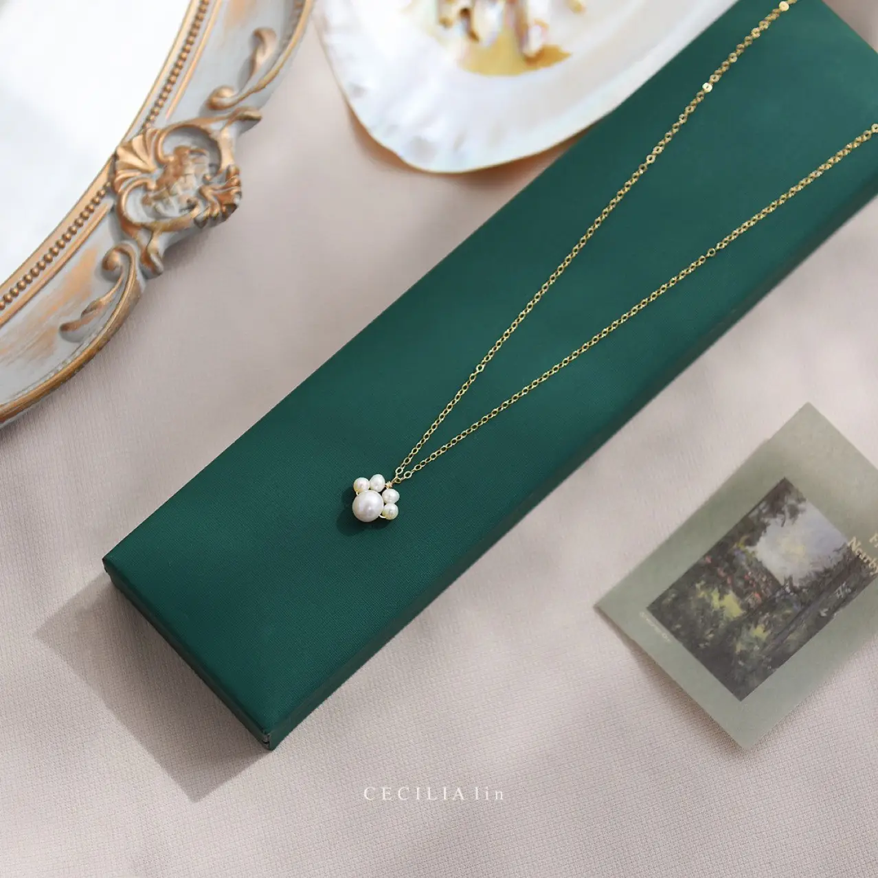 Natural Pearl Kitten Claw Necklace 14K Gold Collar — feature 8