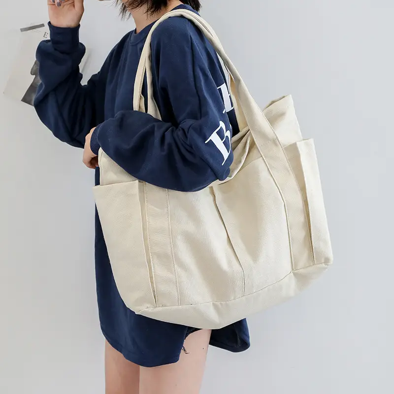 Harajuku Style Canvas Shoulder Bag Yellow Large Capacity - Image 4