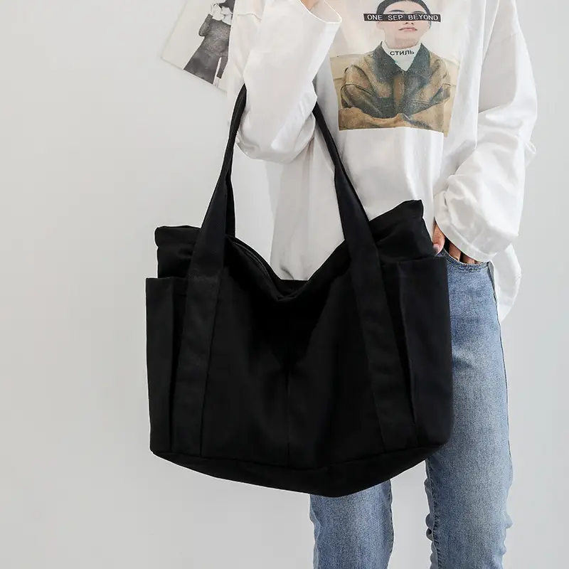 Harajuku Style Canvas Shoulder Bag Yellow Large Capacity - Image 6