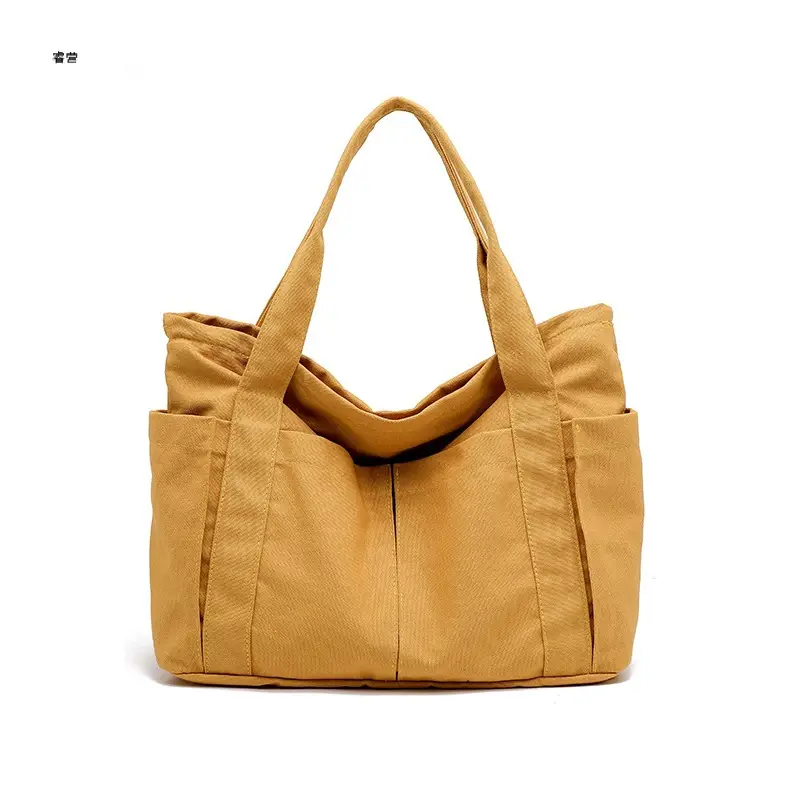 Harajuku Style Canvas Shoulder Bag Yellow Large Capacity - Image 8