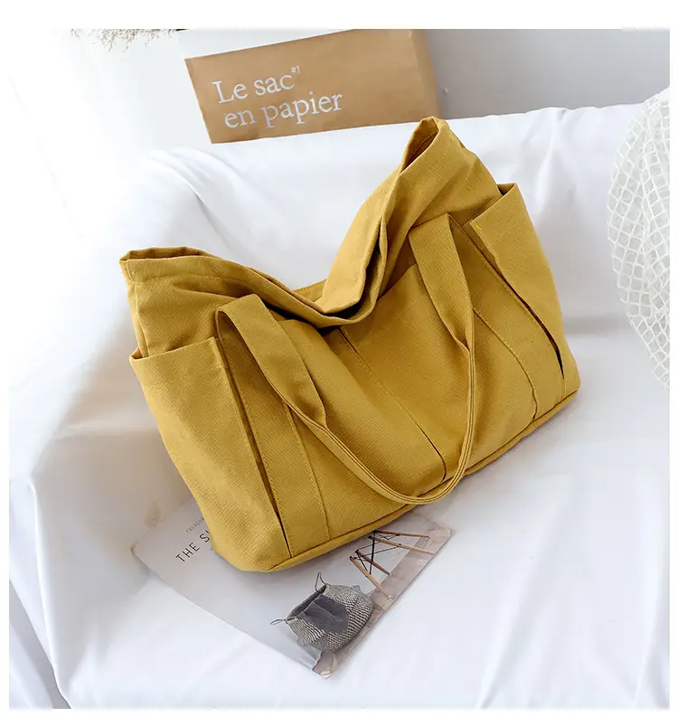 Harajuku Style Canvas Shoulder Bag Yellow Large Capacity — feature 16