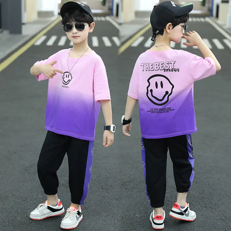 Kids Summer T-Shirt Shorts Set Blue Gradient Kids 2024 - Image 4