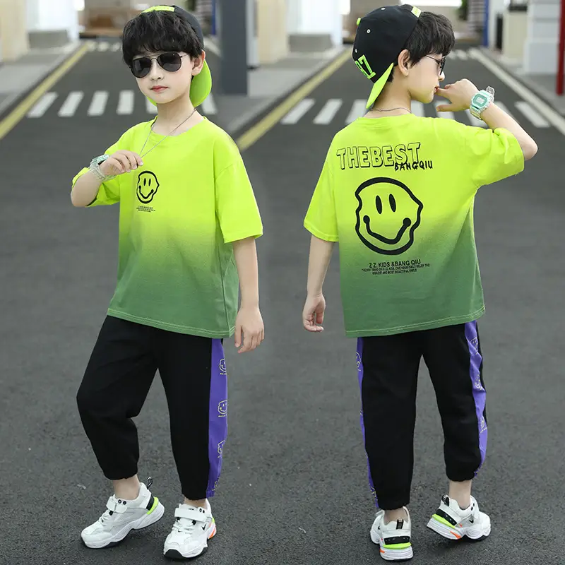 Kids Summer T-Shirt Shorts Set Blue Gradient Kids 2024 - Image 3