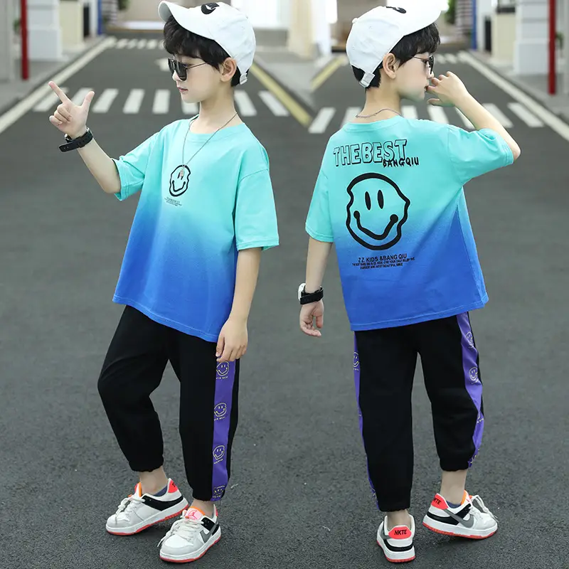 Kids Summer T-Shirt Shorts Set Blue Gradient Kids 2024 - Image 5