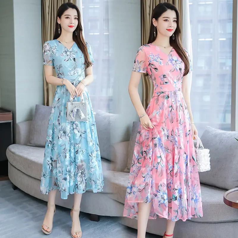 Pink Floral Printed Long Swing Dress for Women - Image 4