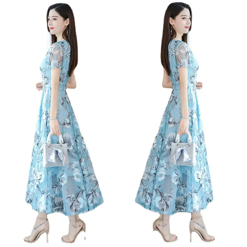 Pink Floral Printed Long Swing Dress for Women - Image 7