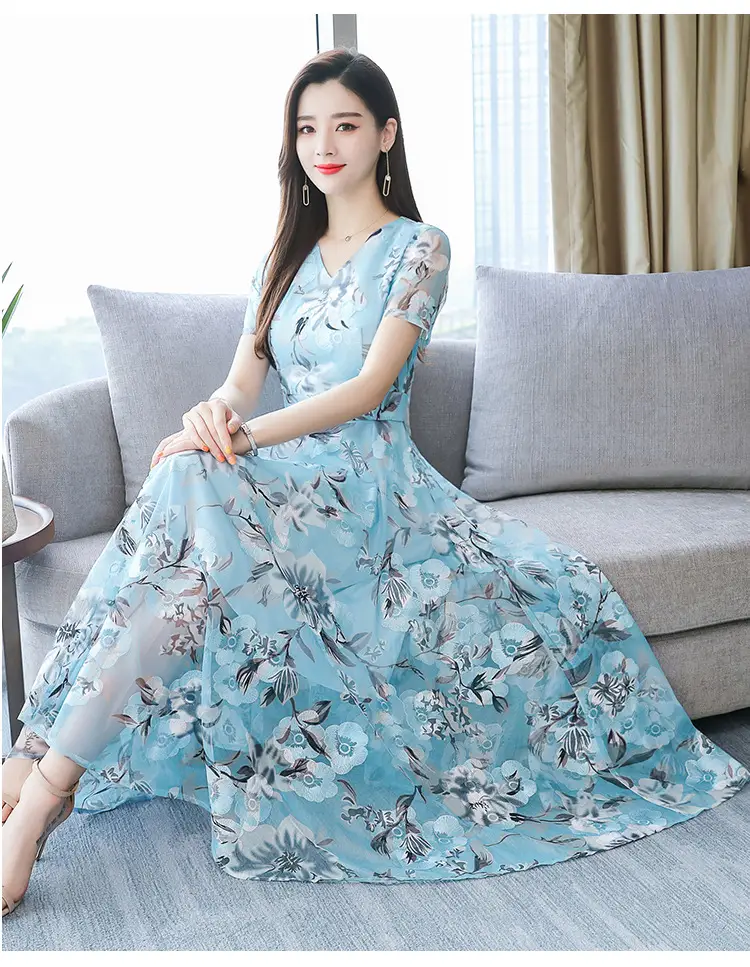 Pink Floral Printed Long Swing Dress for Women — feature 17