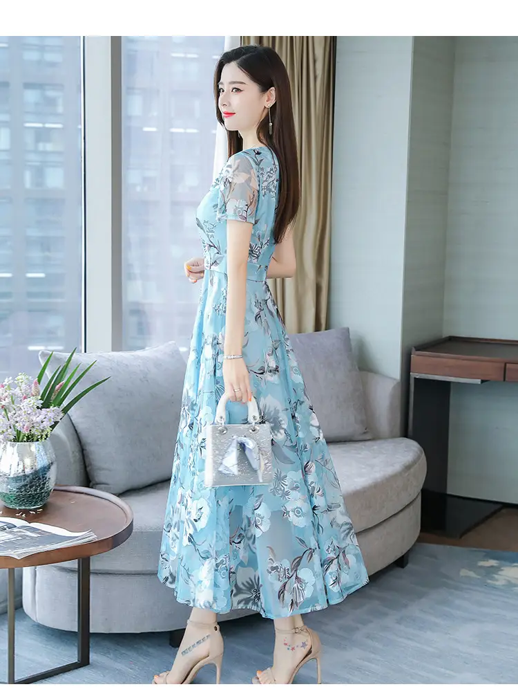 Pink Floral Printed Long Swing Dress for Women — feature 18
