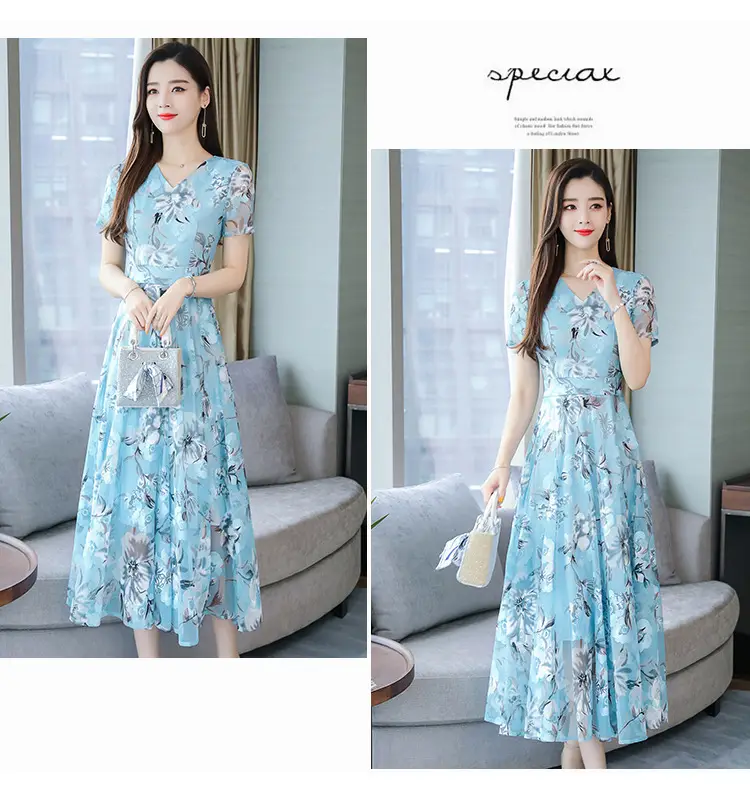 Pink Floral Printed Long Swing Dress for Women — feature 19