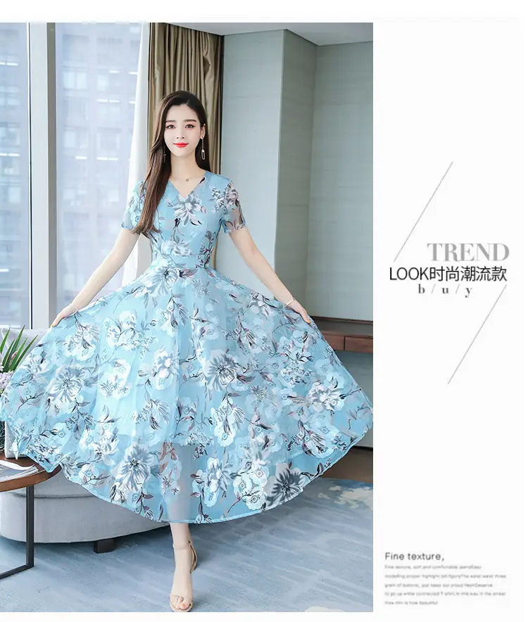 Pink Floral Printed Long Swing Dress for Women — feature 20