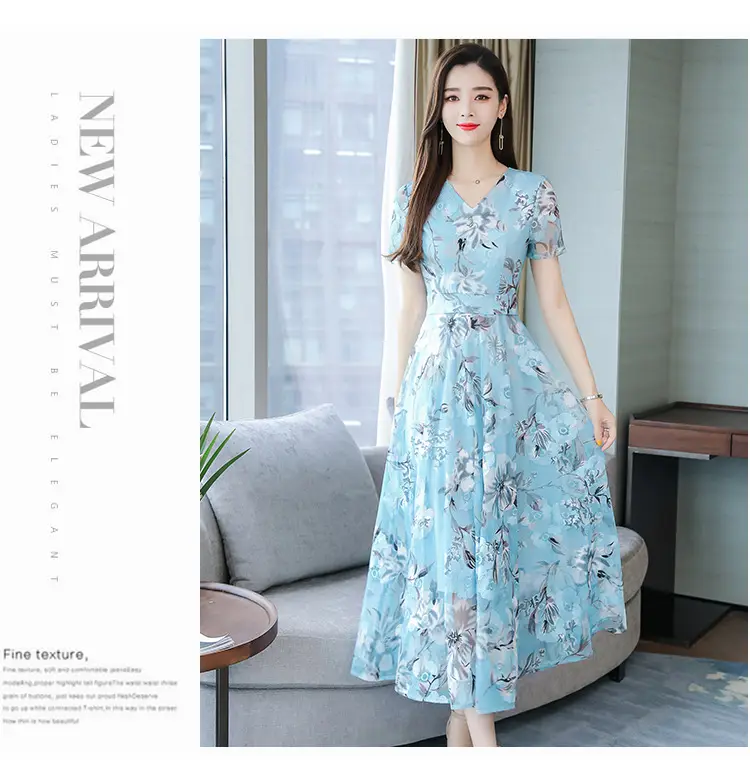 Pink Floral Printed Long Swing Dress for Women — feature 21
