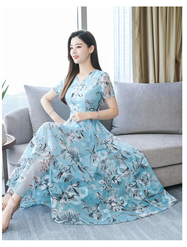 Pink Floral Printed Long Swing Dress for Women — feature 22