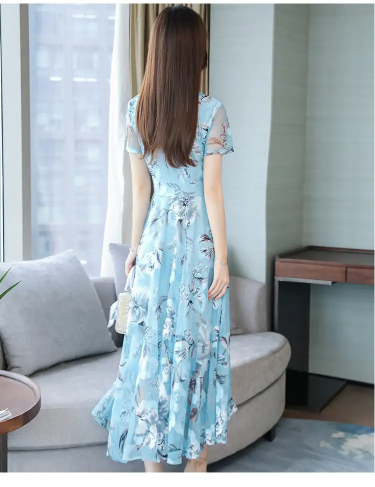 Pink Floral Printed Long Swing Dress for Women — feature 23