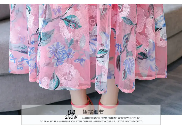 Pink Floral Printed Long Swing Dress for Women — feature 27