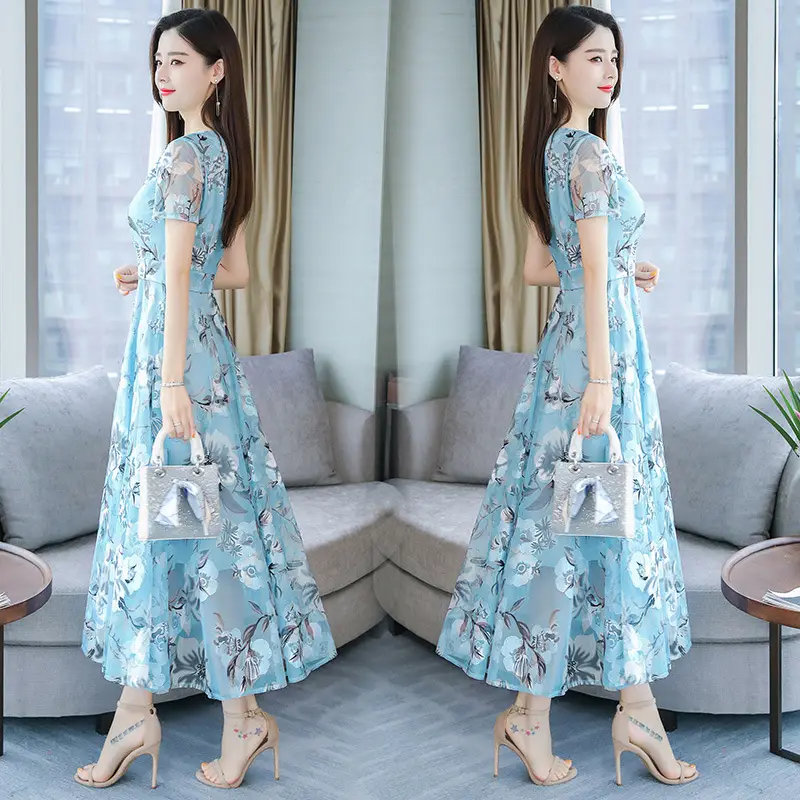 Pink Floral Printed Long Swing Dress for Women — feature 28