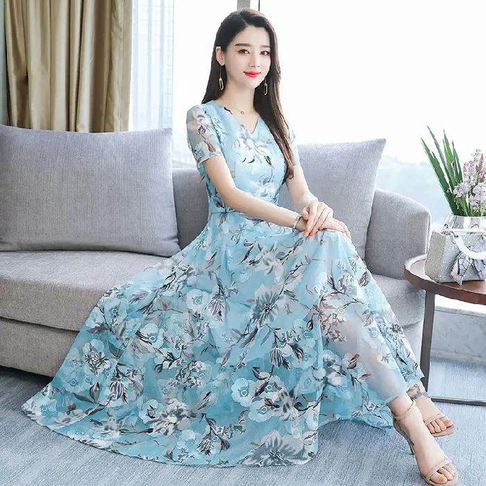 Pink Floral Printed Long Swing Dress for Women - Image 2