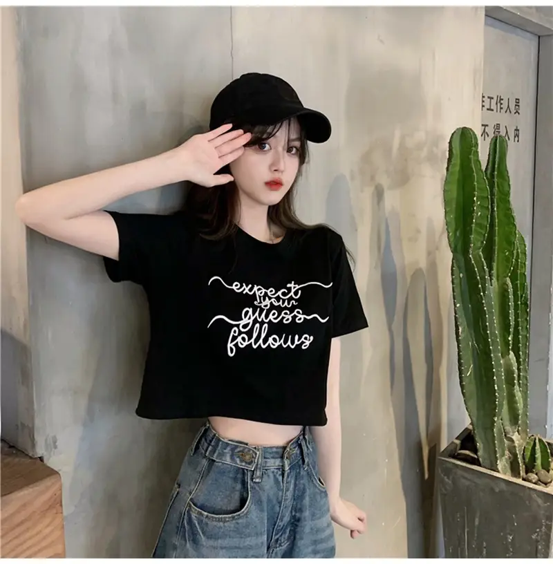 Women Letter Embroidered Crop Top White Black Jeans Set — feature 13