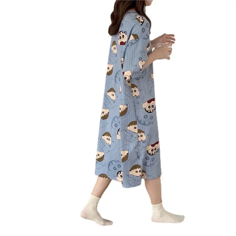 Women's summer nightdress Korean style spring and autumn student home wear cute thin short sleeve cartoon loose maternity pajamas summer