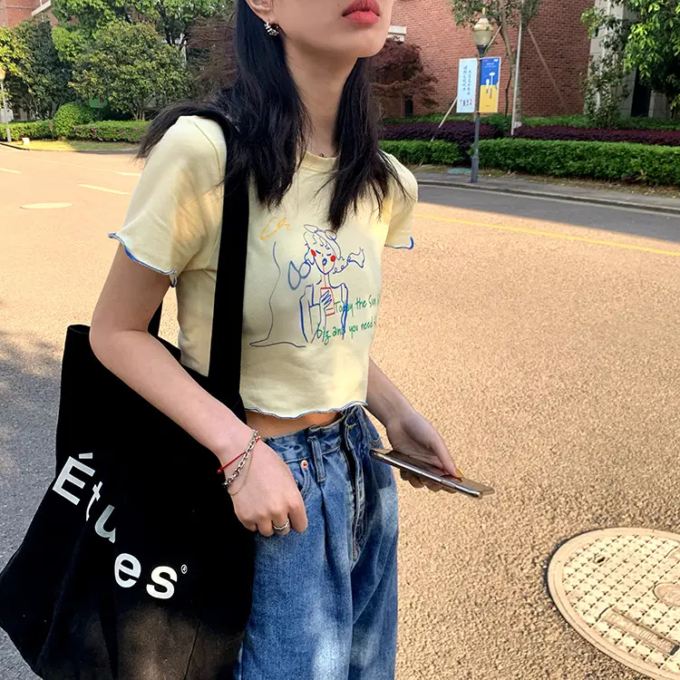 Women Printed Short Sleeve T-Shirt White Blue 2025 - Image 2