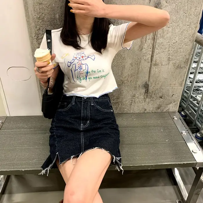 Women Printed Short Sleeve T-Shirt White Blue 2025 - Image 4