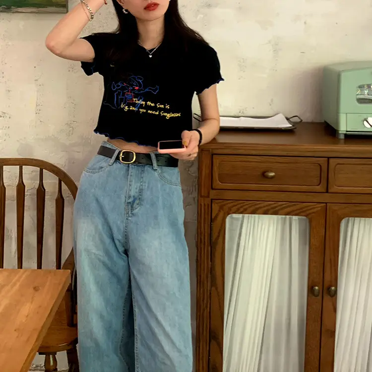 Women Printed Short Sleeve T-Shirt White Blue 2025 — feature 10