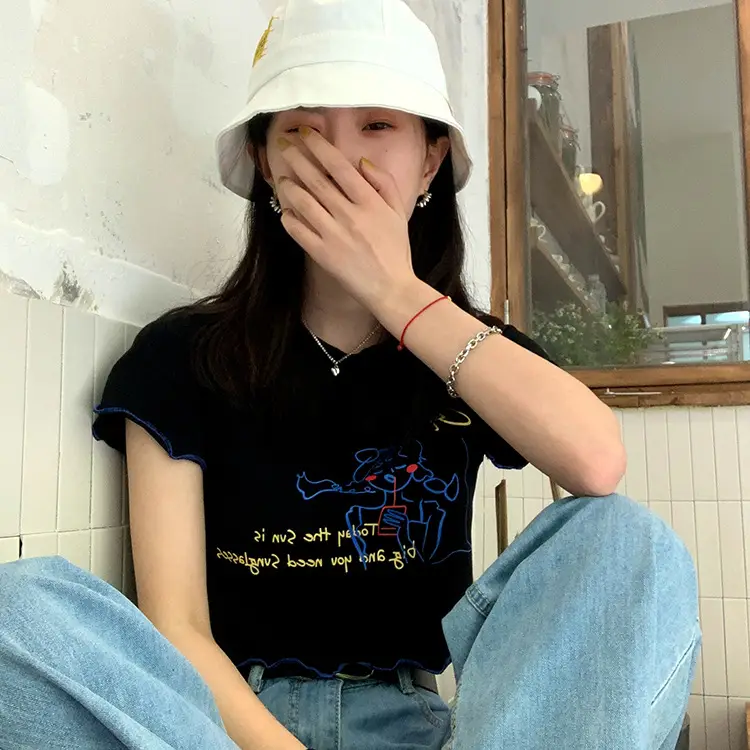Women Printed Short Sleeve T-Shirt White Blue 2025 — feature 13