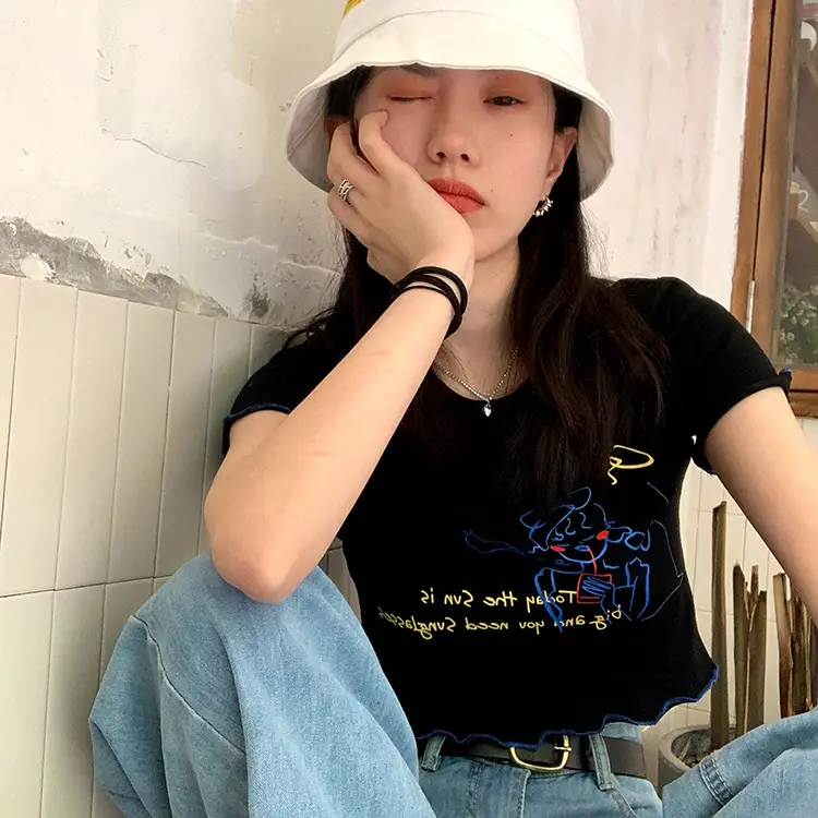Women Printed Short Sleeve T-Shirt White Blue 2025 — feature 14