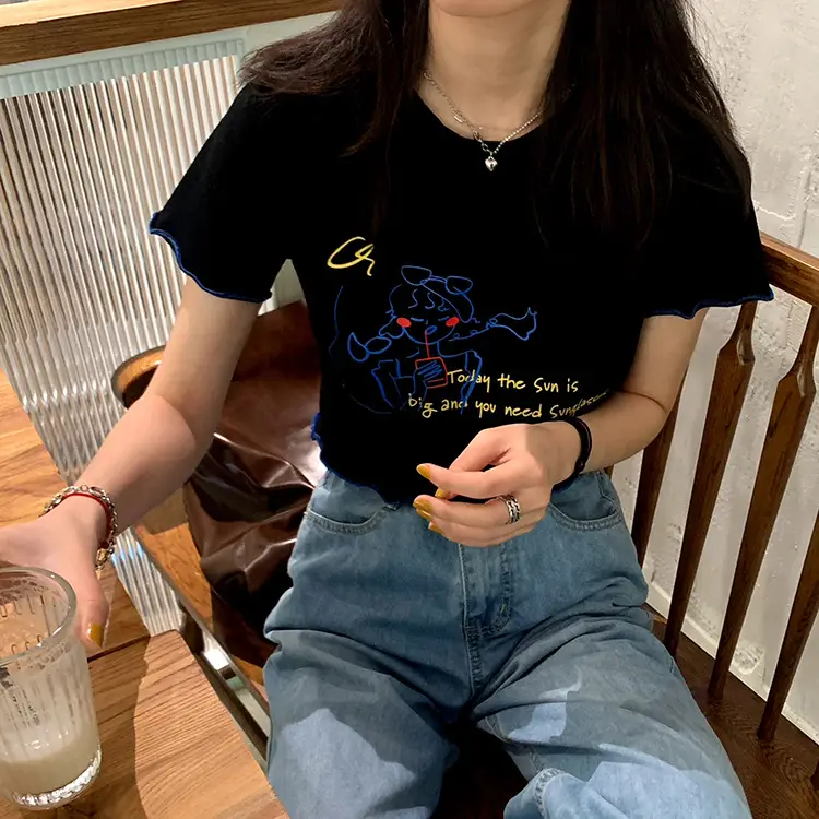 Women Printed Short Sleeve T-Shirt White Blue 2025 — feature 16