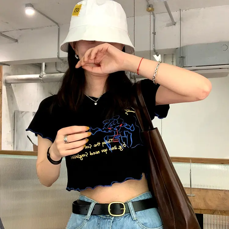 Women Printed Short Sleeve T-Shirt White Blue 2025 — feature 17