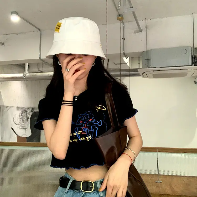 Women Printed Short Sleeve T-Shirt White Blue 2025 — feature 18