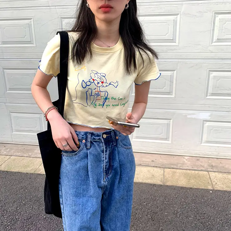 Women Printed Short Sleeve T-Shirt White Blue 2025 — feature 21