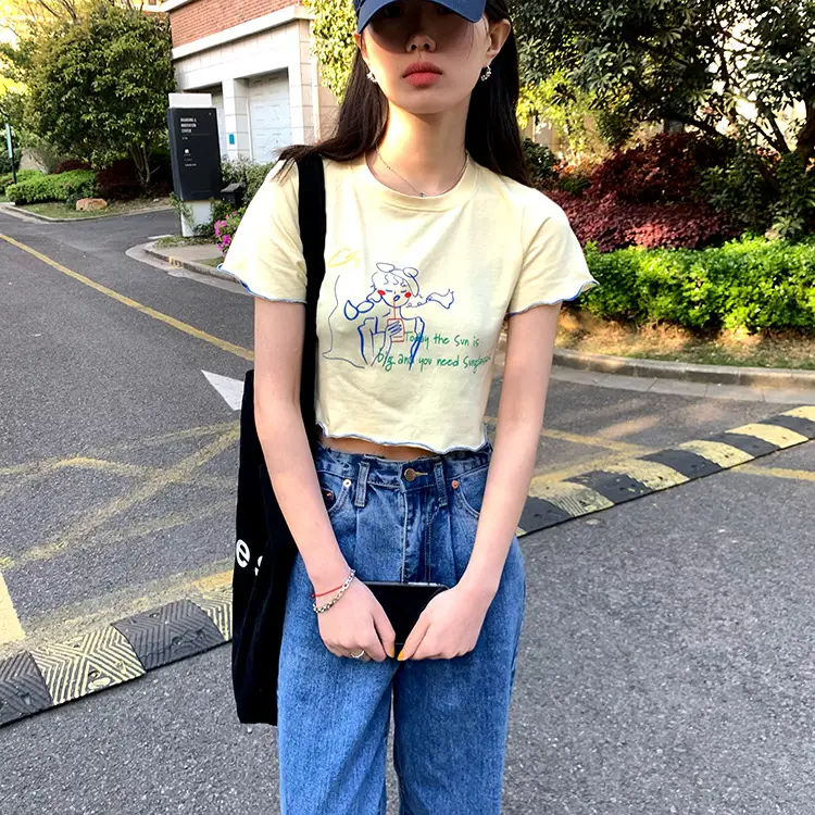 Women Printed Short Sleeve T-Shirt White Blue 2025 — feature 23
