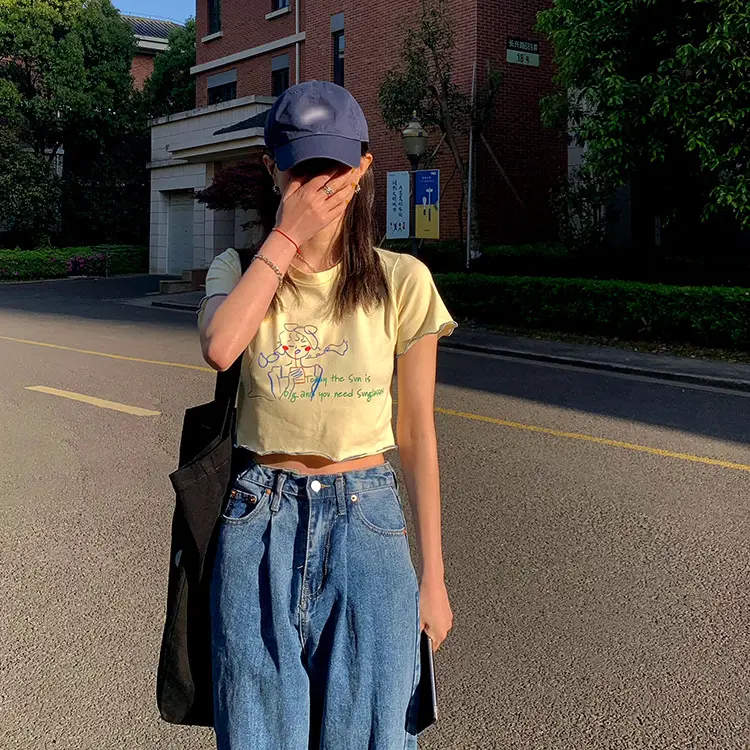 Women Printed Short Sleeve T-Shirt White Blue 2025 — feature 24
