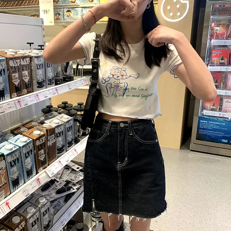Women Printed Short Sleeve T-Shirt White Blue 2025 — feature 4