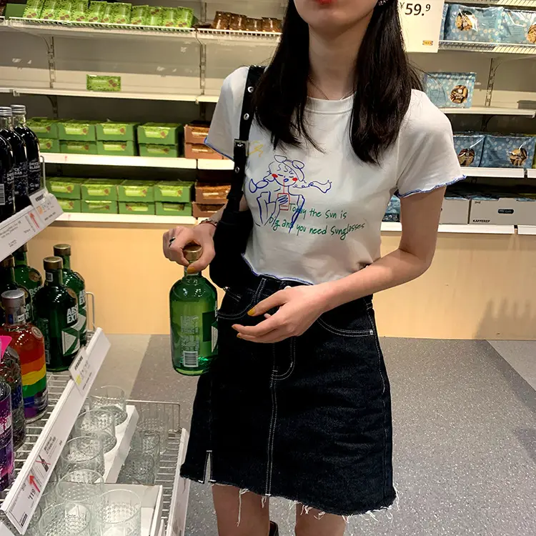 Women Printed Short Sleeve T-Shirt White Blue 2025 — feature 7