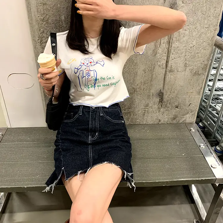Women Printed Short Sleeve T-Shirt White Blue 2025 — feature 8