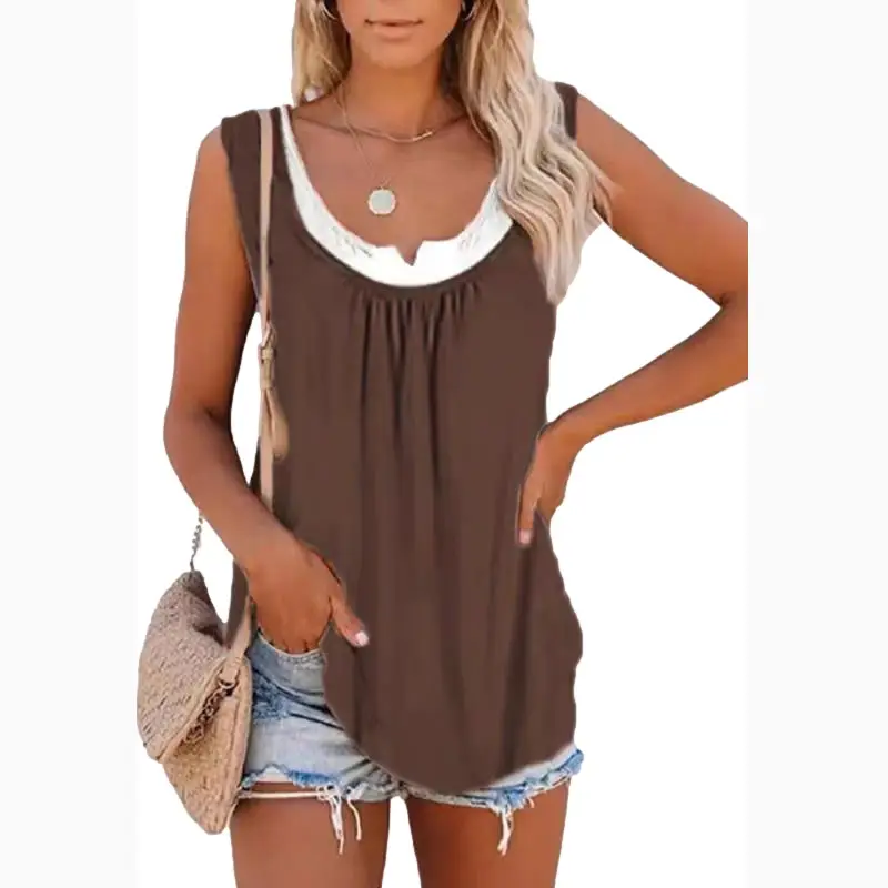 2023 Summer Women's Blue Sleeveless Pleated Vest Top - Image 11