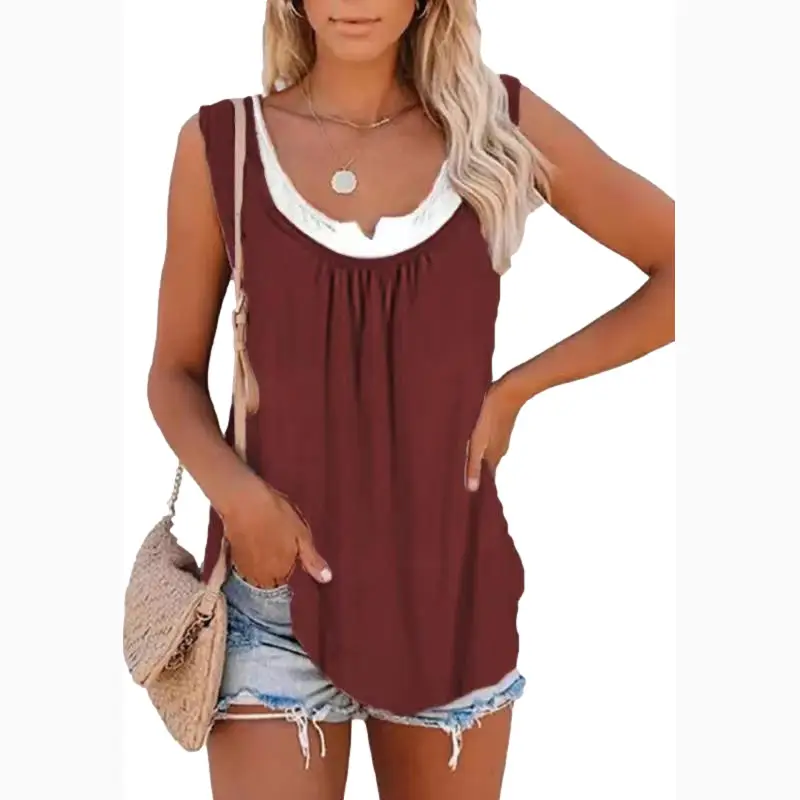 2023 Summer Women's Blue Sleeveless Pleated Vest Top - Image 12