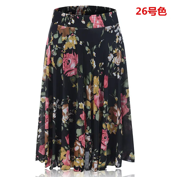 Black Floral Ice Silk Summer Skirts for Women — feature 25