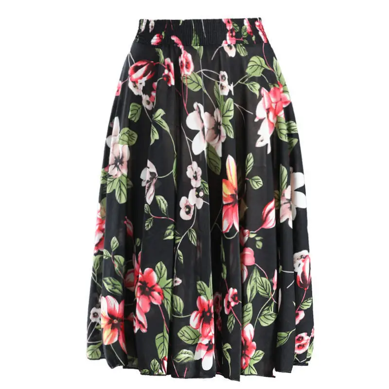 Black Floral Ice Silk Summer Skirts for Women — feature 26