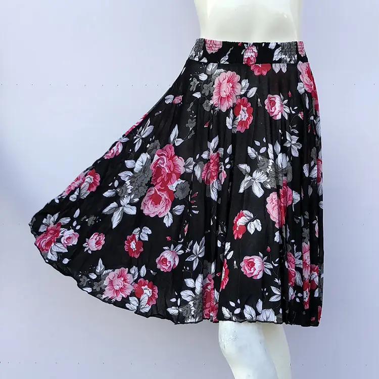 Black Floral Ice Silk Summer Skirts for Women - Image 13