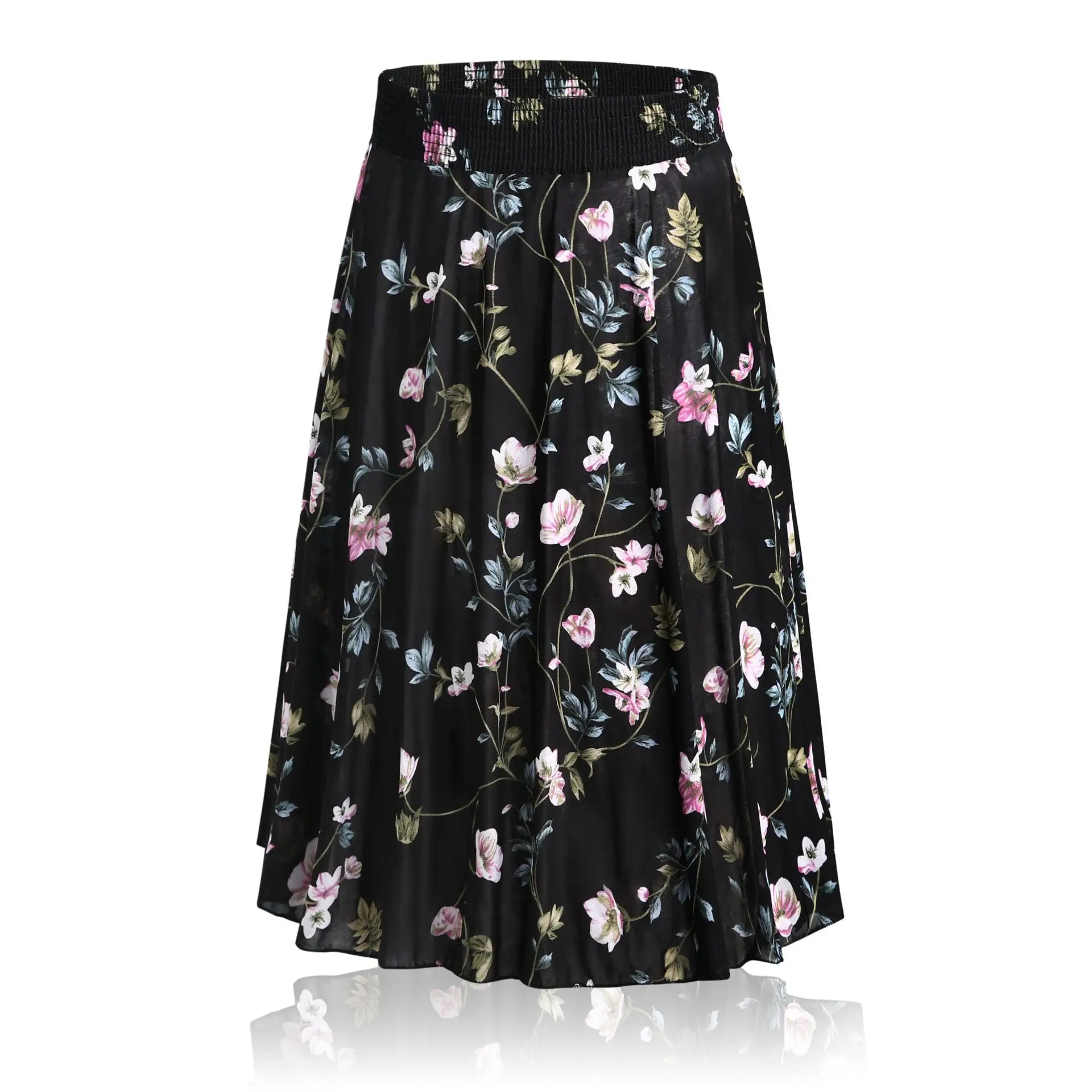 Black Floral Ice Silk Summer Skirts for Women - Image 16