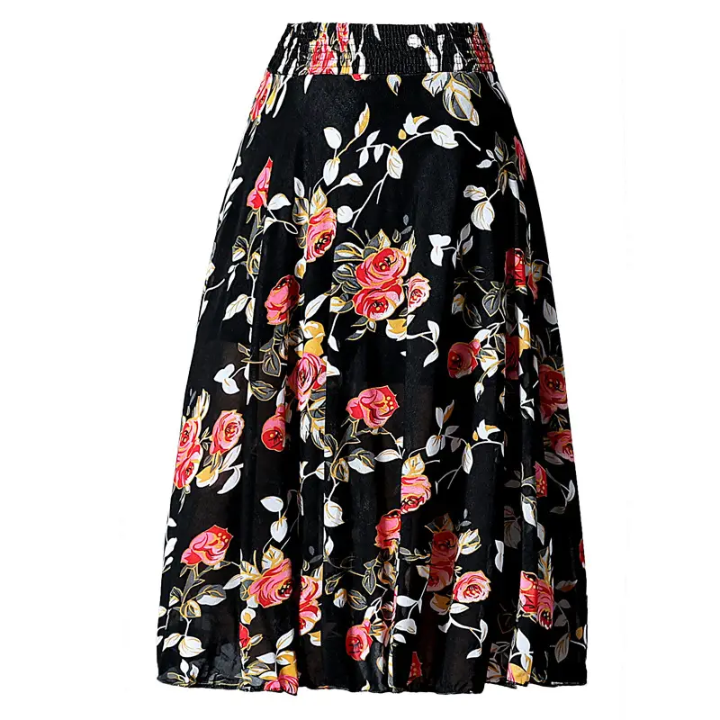 Black Floral Ice Silk Summer Skirts for Women - Image 17
