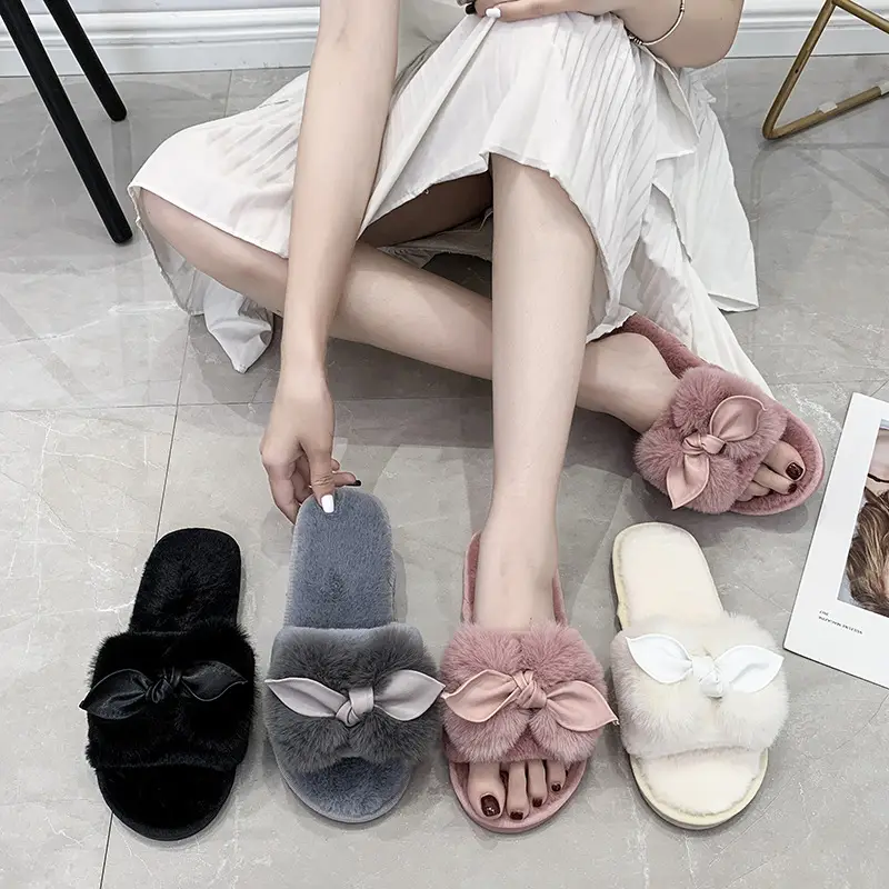 2022 New Cross-border European and American Fashion Maomao Slippers Women's Home Flat Indoor Cotton Slippers