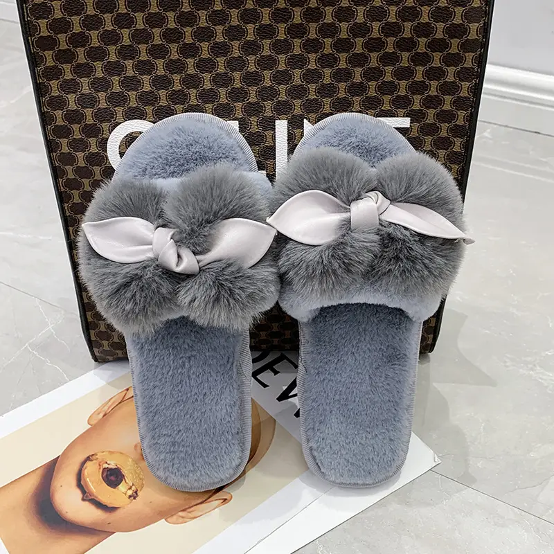 2022 New Cross-border European and American Fashion Maomao Slippers Women's Home Flat Indoor Cotton Slippers