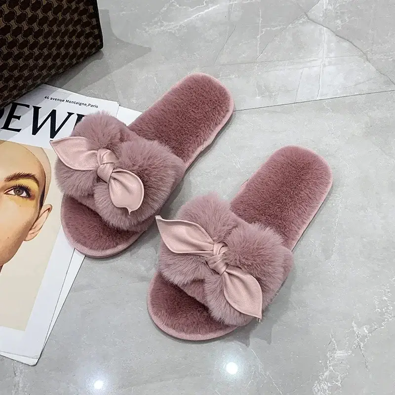 2022 New Cross-border European and American Fashion Maomao Slippers Women's Home Flat Indoor Cotton Slippers