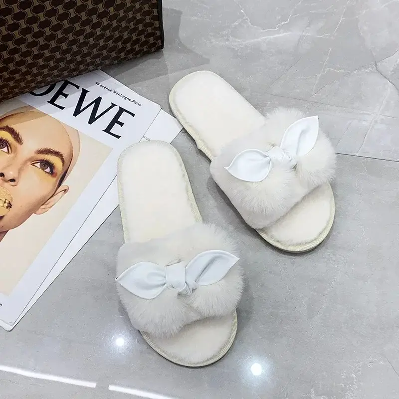 2022 New Cross-border European and American Fashion Maomao Slippers Women's Home Flat Indoor Cotton Slippers